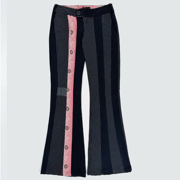 Custo Barcelona Pants - Y2K Vintage Custo Barcelona Flare Patchwork Pinstripe Low Rise Pants U.S. 8/SM